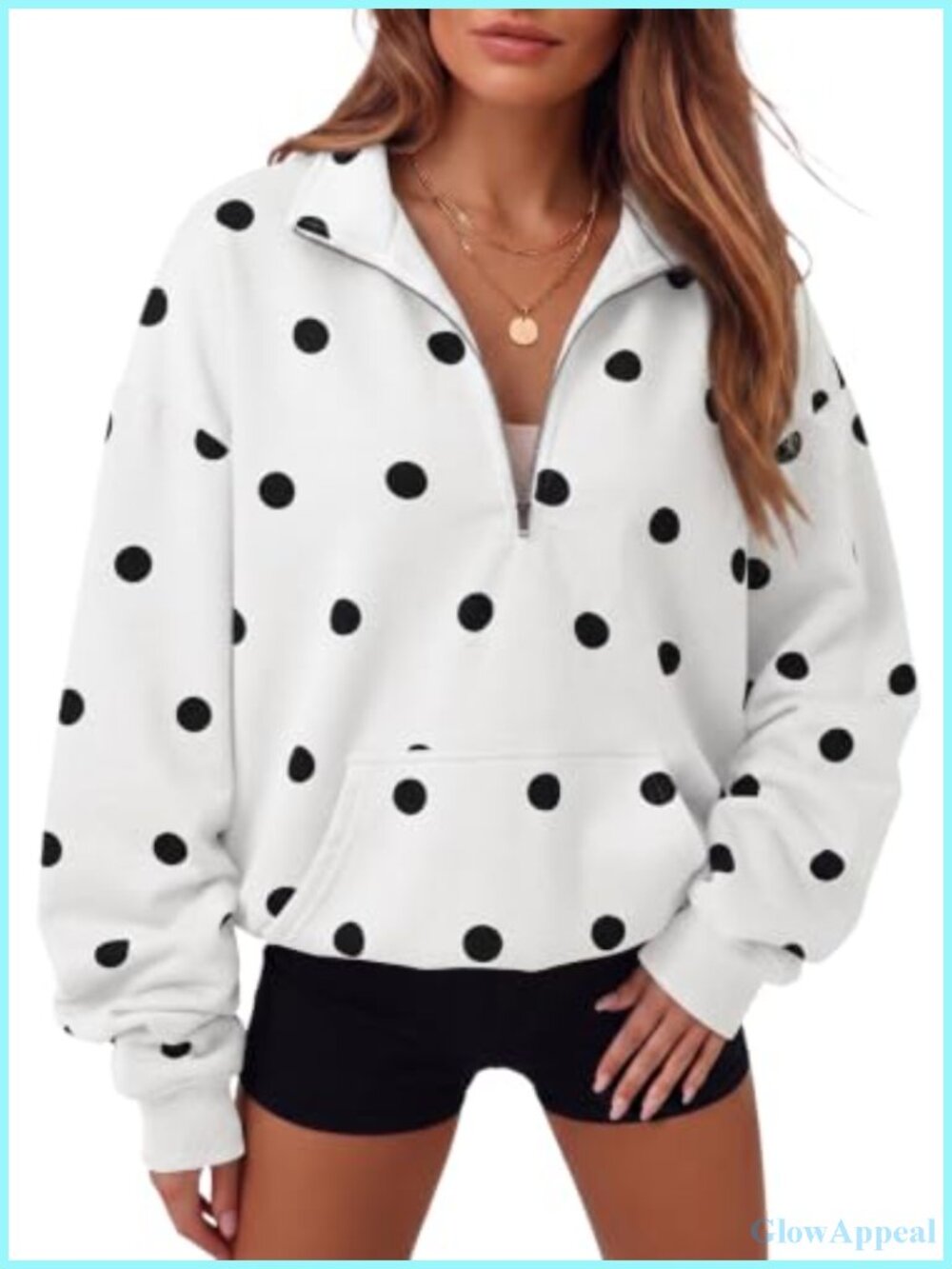 Women's Half Zip Long Sleeve Sweatshirt Kangaroo Pocket Pullover